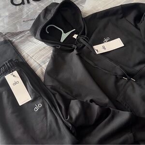 ALO Yoga Black Hoodie and Joggers Set
